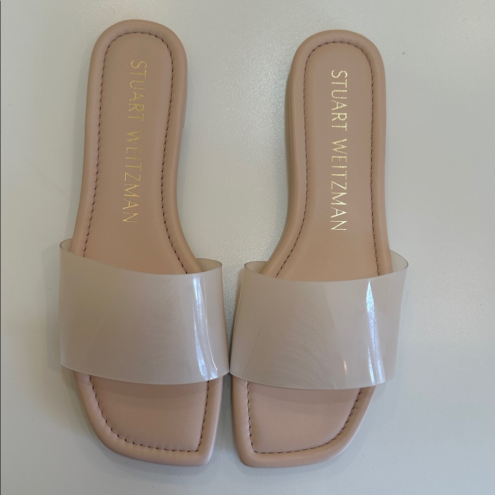 New Stuart Weitzman Pale Blush Slide Mules. Size 7.5B.